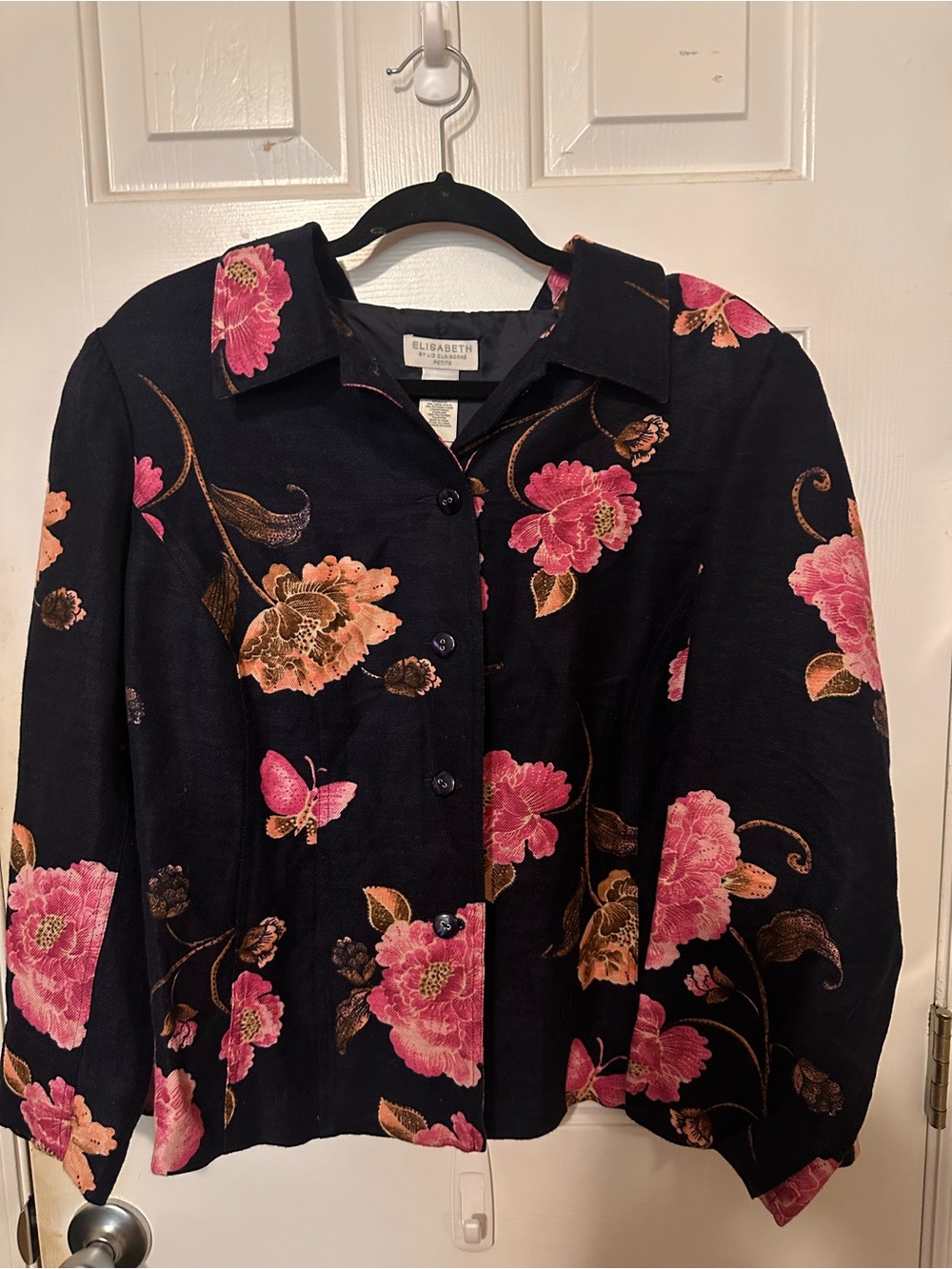 Liz Claiborne Black Jacket with Pink Floral Print
